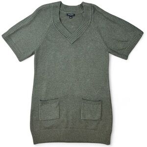 Banana Republic Olive V-Neck Tunic Sweater/Dress Short Sleeve | Pockets  | L
